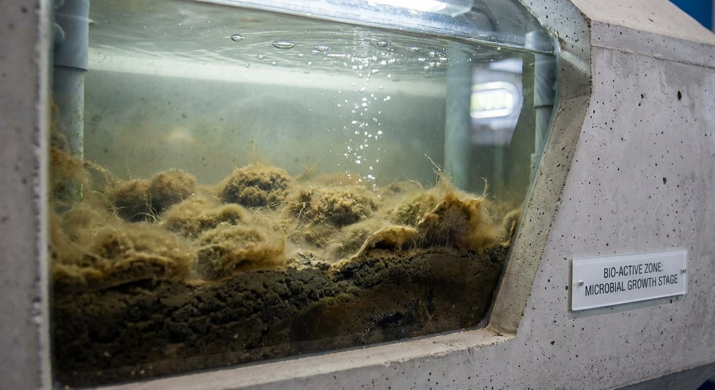 Baktēriju dabiskā attīstība septiskajā tvertnē uz mulčas