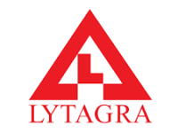 Raudonas trikampis su integruotu kryžiumi ir užrašu 'LYTAGRA' apačioje